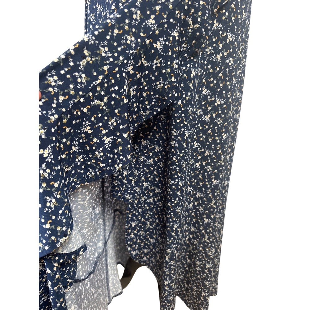 Muse Petite Navy Blue Floral Wrap Midi Dress Ruffle Hem XLP D18216P NEW - Picture 3 of 7
